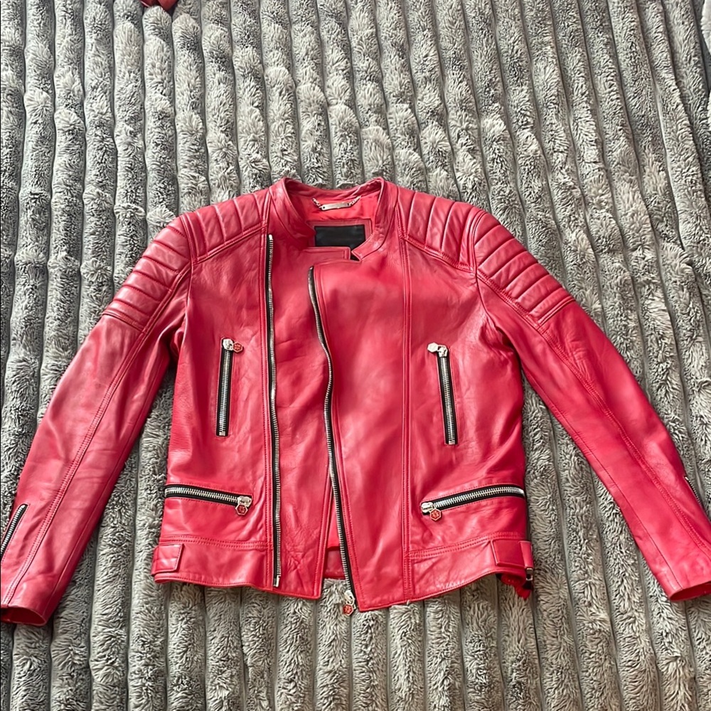 Philipp Plein Red Leather Jacket